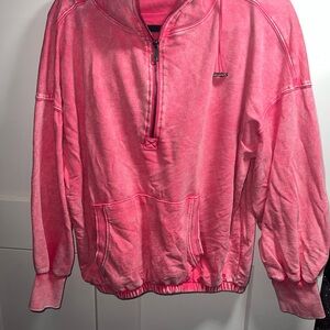 Pink Quarter-Zip ZENANA Hoodie